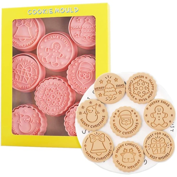 Christmas Cookie Cutter Set, 8pcs 3D Pressable Christmas Cookie Cutters