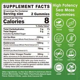 Sea Moss Gummies - Irish Sea Moss Gummies for Adults & Kids - Advanced Superfood Seamoss Supplement with Organic Bladderwrack & Burdock Root Extract，ACV for Daily Immune, Gut Cleanse, Vegan, 60 Counts
