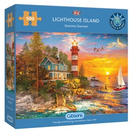Lighthouse Island | 500 Piece Jigsaw Puzzle | Lighthouse Coastal Sunset Puzzle | Sustainable Jigsaw Puzzle for Adults | Premium 100% Recycled Board | Great Gift for Adults | Gibsons Games