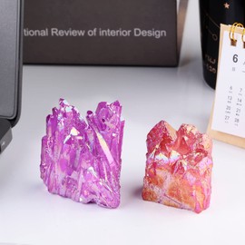 Nupuyai Titanium Coated Rock Quartz Crystal Cluster Drusy Geode for Healing Reiki Energy, Irregular Rough Gemstone for Home Decor Red