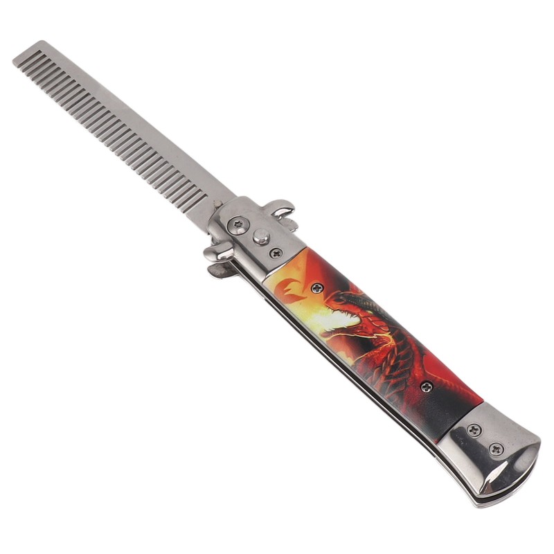 Hairdressing Spring Comb Stainless Steel Folding Portable Switchblade Comb for