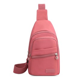 FOLOVEYA Brusttasche für Damen Stylisch Umhängetasche Crossbody Bag Casual Sling Bag Anti-Diebstahl Schulterrucksack Klein Rucksack Polyester für Reisen Wandern Laufen Rosa