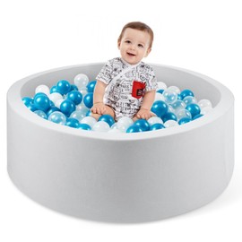CALEPTONG Foam Ball Pit for Toddlers, 35.4"x 11.8" Soft Round Ball Pit for Baby Children, Child Playpen Ball Pool, Easy to Clean or Install, Ideal Gift for Kids (Balls NOT Included) - Light Grey