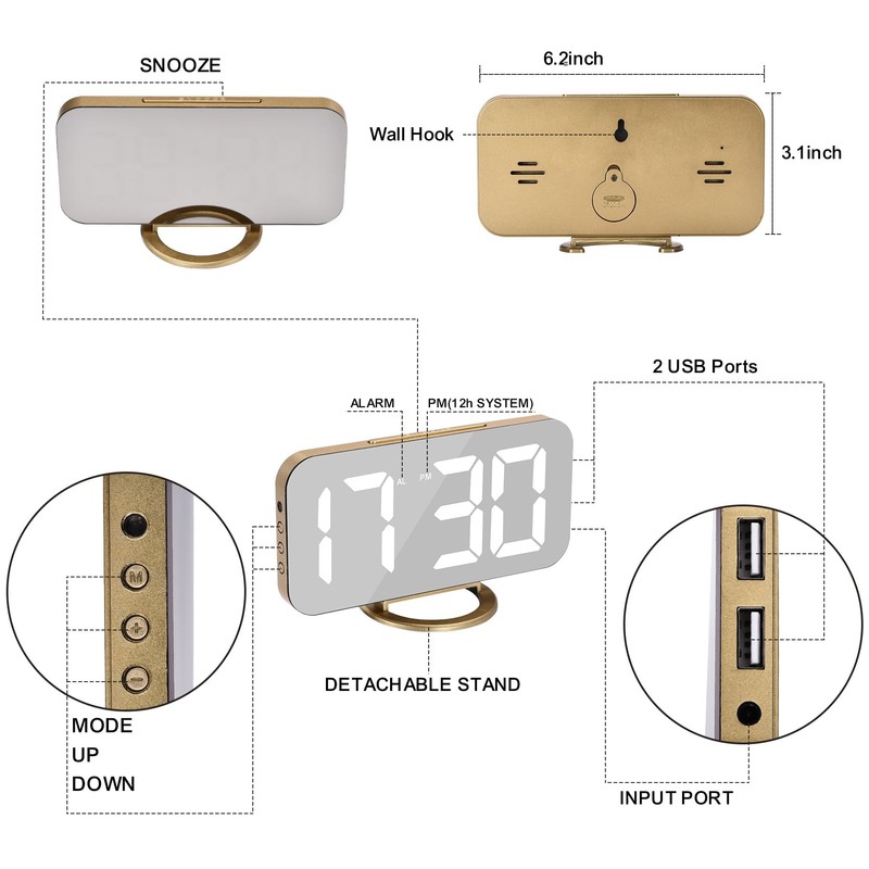 U-picks Digital Alarm Clock, 6.5" Large LED Display with Brightness