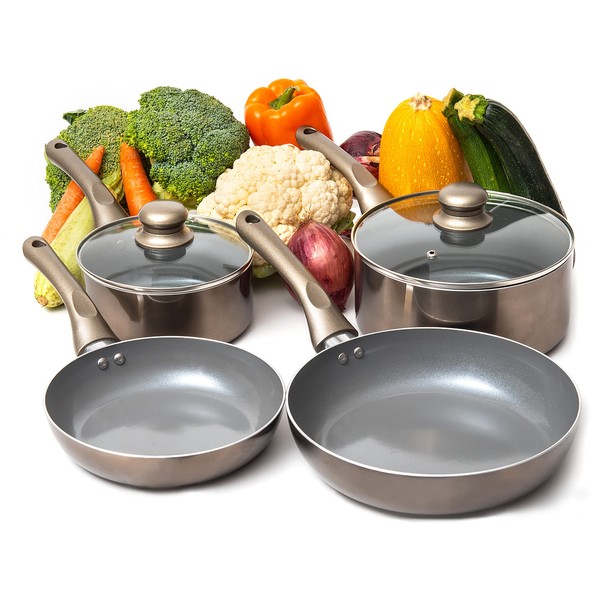 Moss & Stone Nonstick Induction Cookware Set, Aluminum Pots and Pans Set with Glass Lid, 6 Piece
