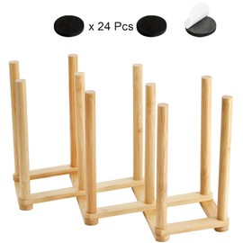 Yesland 2 Pack Wooden Bottle Drying Rack - Retractable Bamboo Dish Drying Rack Plastic Bag Drying Stander Holder for Water Bottles, Dish, Plate, Cup, Book, Pot Lid, Cutting Board, Reusable Baggies