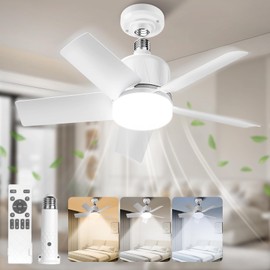 NIORSUN Socket Ceiling Fans with Lights and Remote,3 CCT 3000K-6000K, Socket Fan Light with Dimmable Led Light Bulb, Screw in Small Ceiling Fan for Bedroom Living Room Kitchen Garage(White)