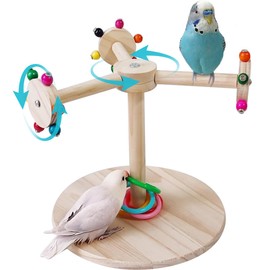 La La Pet Rotating Windmill Parrot Perch Stand Wooden Perches Roller with Colorful Beads Funny Birdcage Supplies for Pet Birds Parrots Parakeets