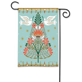 Studio M Double Sided Holiday Outdoor Flag Decoration for Landscaping, Gardens, and Yards, Standard 13 x 18 Inch Fade Resistant Solar Silk Polyester Fabric Green Red White Folk Art Christmas