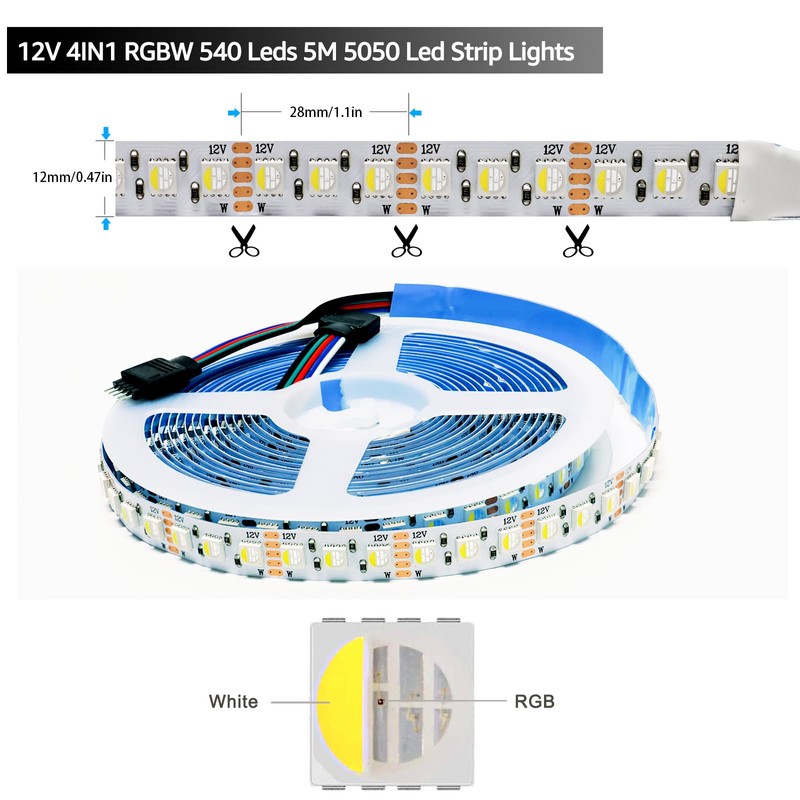 Tesfish 12 V LED Strip Light, 4 in 1, RGBW