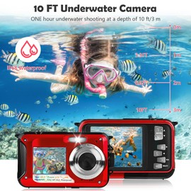 Comius Sharp Underwater Camera, 10 ft Underwater Camera, Snorkelling, 30MP Photo FHD Video Digital Camera Waterproof with 32G Memory Card for Self-Timer Underwater, Swimming, Surfing, Diving
