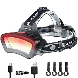 DARKBEAM Hard hat Headlamp COB LED Floodlight with Red Light USB Rechargeable 2000 Lumen Durable - Car Maintenance and Night Construction - Included Rechargeable Battery Last for 6-10 Hours