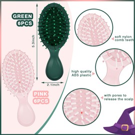 Meanplan 12 Pcs Witch Party Favor Green Pink Mini Wet Hair Brush Travel Brush Witch Musical Gift for Princess Movie Themed Birthday Party Decoration