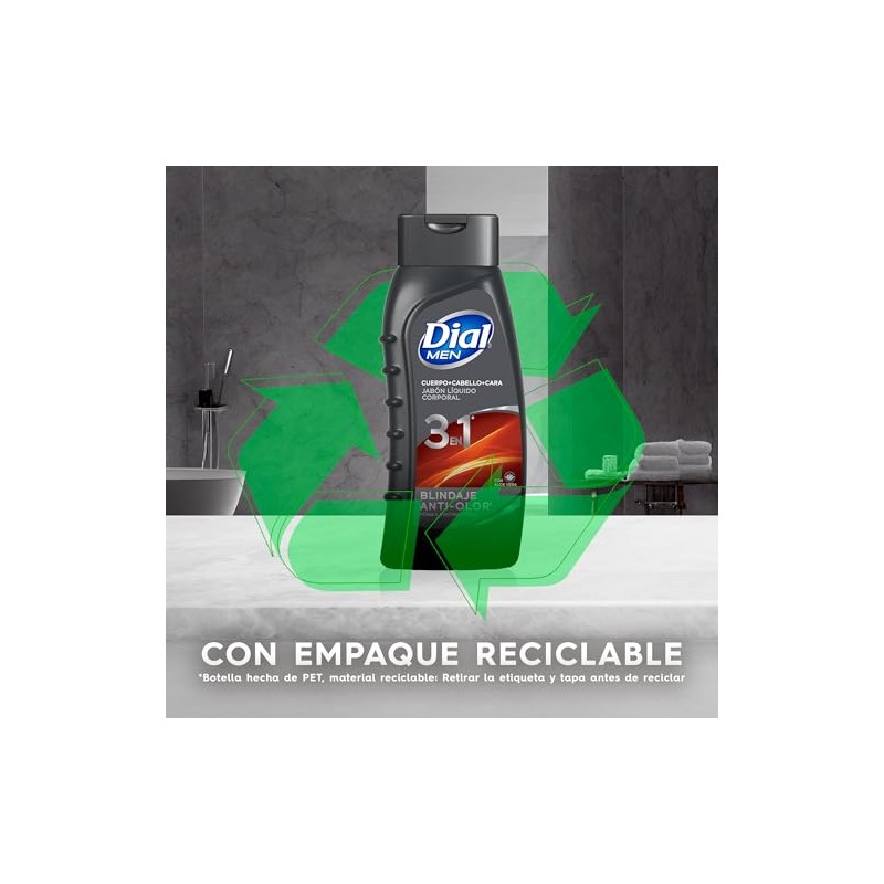 DIAL Jabón líquido corporal para Caballero, 473ml, 3 en 1
