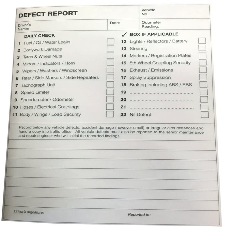 (Pack of 2) Daily Check Driver Defect Book HGV Truck