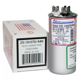 Amrad 25 + 3 MFD x 370 / 440 VAC Motor Run Capacitor AmRad USA2224BA - Made in USA