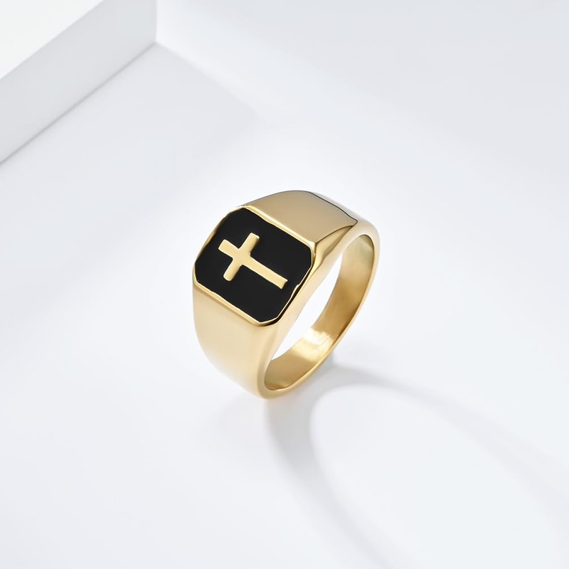 PAMTIER Men's Vintage 15mm Cross Crucifix Biker Ring Gold Size