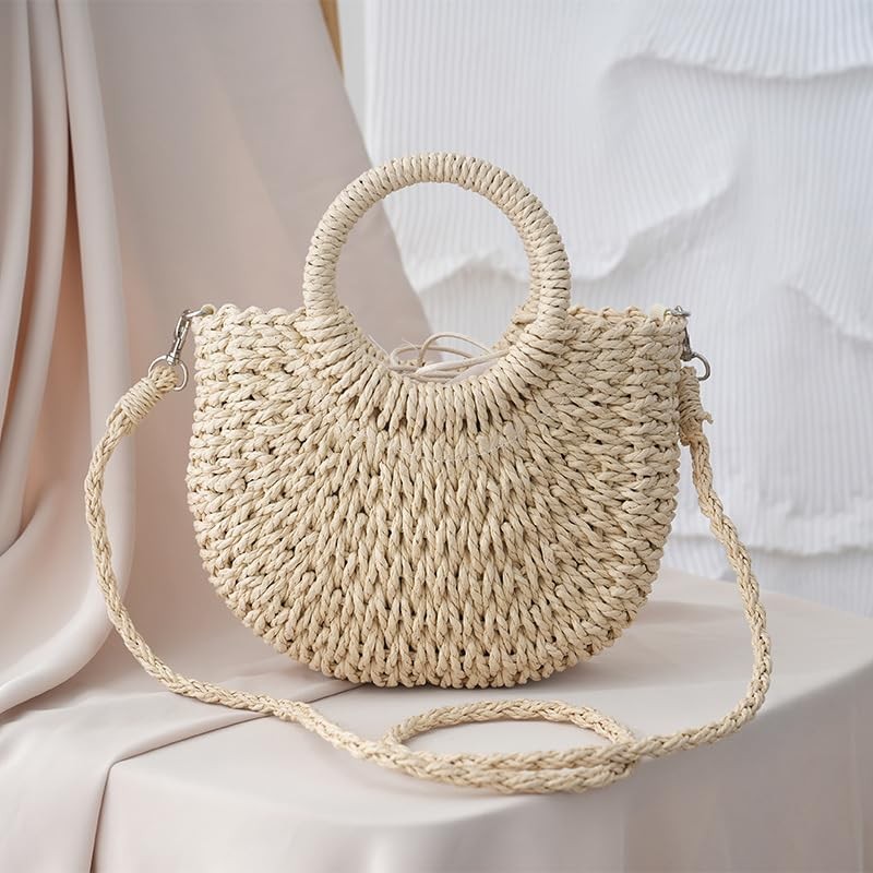 Inshere Women's Straw Beach Bag, Woven Shoulder Bag with Handbag,