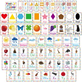 67 Pieces Alphabet and Number Bulletin Board Set Manuscript Educational Preschool Cards Alphabet Number Colors Shapes Weather Early Childhood Education Posters for Kids Home Classroom Wall Decoration