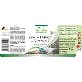 Zinc + Histidine + Vitamin C, High Dose, for 3 Months, Vegan, 90 Capsules