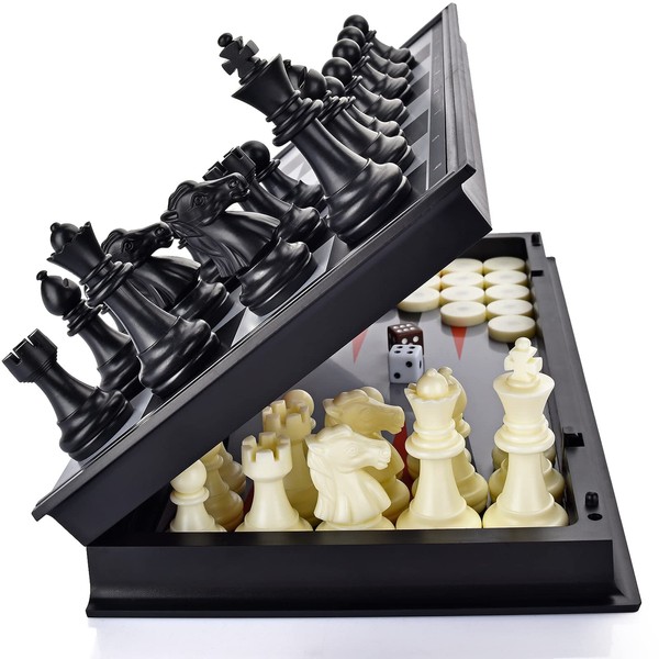 QuadPro 3 in 1 Magnetic Chess Checkers Backgammon Board Game