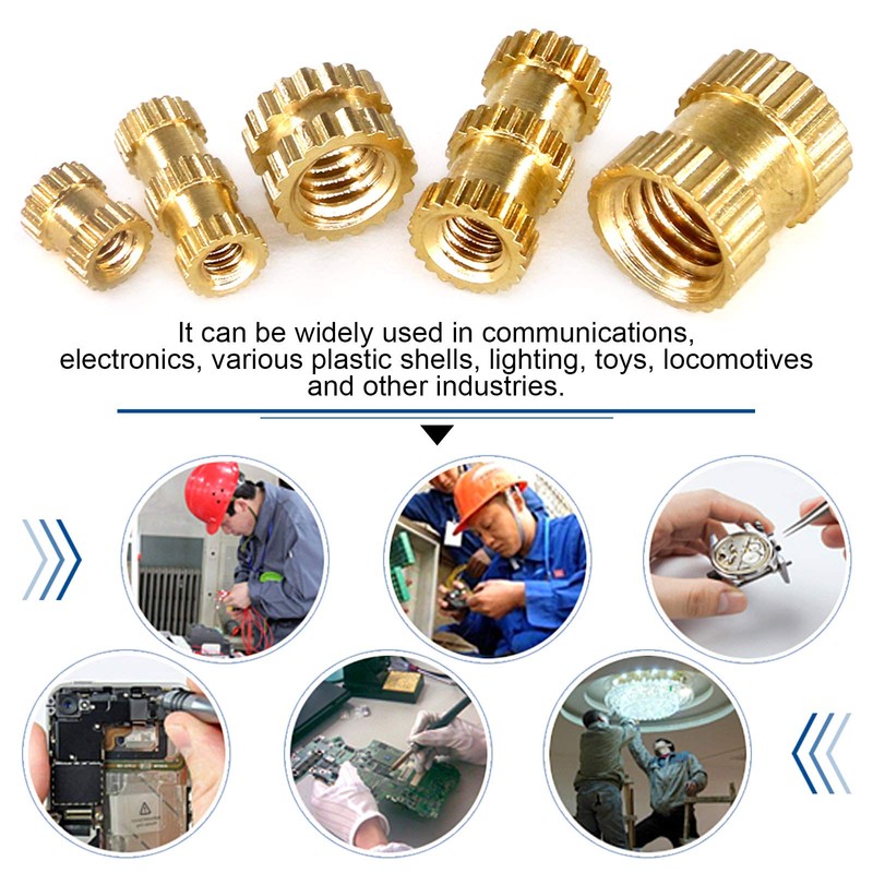 Glarks 460Pcs M2 M3 M4 M5 Female Thread Knurled Brass