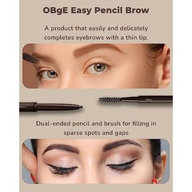 OBgE Lápiz Fácil de Cejas (Marrón Oscuro, 0.003Oz) - Lápiz de Cejas Ultra Fino Con Pincel para Dar Forma de Cejas Precisa y Sin Esfuerzo. Color Natural de Larga Duración.