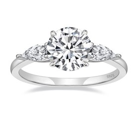 EAMTI 2CT 925 Sterling Silver Engagement Rings for Women Round Cut 3-Stone Promise Rings for Her Cubic Zirconia CZ Wedding Bands Size 10