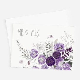 Wedding Card for Bride and Groom – Mr and Mrs – Congratulations Card, Engagement, Wedding Shower – Purple Floral Card includes Envelope