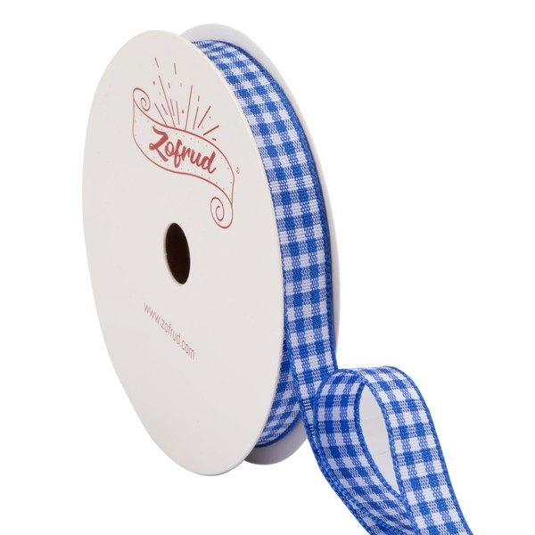 Zofrud Royal Blue Gingham Ribbon Checkered Plaid Ribbon - 9mm