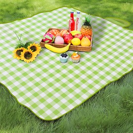 TFSZE Picnic Blanket, 300 x 200 cm, Foldable Stripes, Waterproof, Portable Extra Large Beach Blanket, Camping Blanket, Sandproof Insulated with Carry Handle, Perfect for Picnic, Outdoor, Camping, Beach, Park (Green)
