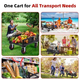 Heavy Duty Steel Garden Dump Cart,Meatl Utility Wagon with Removable Sides & 180° Rotating Handle, Utility Dump Cart with 10-Inch All Terrain Wheels for Yard Lawn and Farm