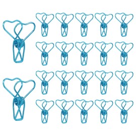 PATIKIL 30Pcs Paper Office Binder Clip, 1.2" Small Metal Wire Hollow Out Paper Clamps Heart Design Long Tail Binder Clips for Photo Clothes Hanging Office Home Food Package, Blue