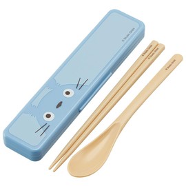 Skater CCS3SAAG-A Antibacterial Chopsticks and Spoon Set for Lunch, Adult Size, 7.1 in (18 cm), No Sound, Ghibli Totoro Face, Made in Japan