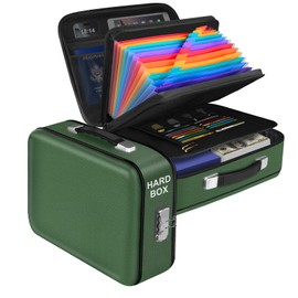 Fireproof Document Box, Hard Shell Fireproof Box, Document Organizer with Lock, Fireproof Water Resistant box, Portable Documents Safe Box for Important Document Certificates, Laptop, Passports, Green