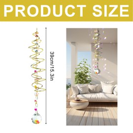 Crystal Sun Catcher, Decorative, Colourful Hanging Sun Catcher with Double Spiral, Crystal Wind Chime with Seven Chakra Beads, Sun Catcher Wind Chime with View of Ball Spiral Tail