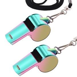 DIVINA VITAE 2Pack Coach Whistle with Lanyard Stainless Steel Metal Whistle Colorful Coach Whistle Bulk Loud Sports Whistle for Teachers, Coaches, Referees, Emergency
