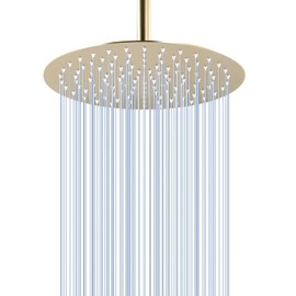 KINLIV 12 inch Brushed Gold Rainfall Shower Head - All Metal Stainless Steel Full Body Round Rain Shower with 120 Silicone Nozzles Modern Bathroom