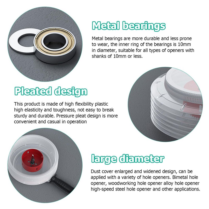 Drill Dust Collector, Pleated Design for Flexible Retraction, Metal Bearing
