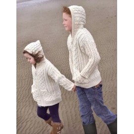 Aran Crafts 100% Irish Merino Wool Kids Hooded Zip Cardigan 12-18 Mth Gift box