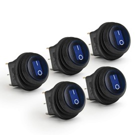 APIELE Waterproof Round Rocker Toggle Switch 2 Position DC 12V 20A ON-Off with LED Light SPST 3 Pins 5Pcs KCD1-8-101NW (Blue)