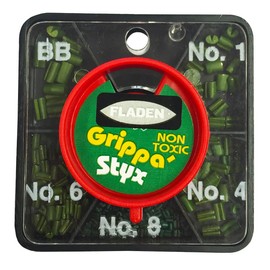 FLADEN Fishing Non Toxic Grippa-Styx Fishing Weights Dispenser ALGAE GREEN or MUD BROWN - 5 Comp Sizes BB No.1 No.4 No.6 No.8 (Green Algee) [35-T5GSG]