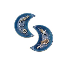 Small Moon Ceramic Jewelry Dish Tray, Decorative Trinket Dish, Ring Holder Dish, Modern Accent Tray for Bathroom,Nightstand,Entryway Table, Vanity (2, Blue)