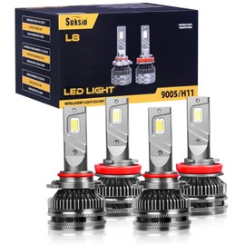 Suksio H11/H8/H9 & 9005/HB3 Bulbs Combo,60,000LM Brightness, 1:1 Size 6000KCool White IP68 Waterproof AutomotiveReplacement Combo 9005 H11 Fog Lights, Plug & Play，Pack of 4