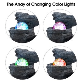 Amootek Tabletop Fountain Rotating Ball Rock Waterfall Fountain Office Includes Many Natural River Rocks Decorated with Colorful Lights, 9.05" L x 6.89" W x 10.23" H