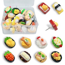 WINFA Fun Push Pins Cute Thumb Tacks Lovely Decorative Pushpin for Display Board Imitation Food Sushi Funny Thumbtacks for Wall Cork Board Kitchen Bar Cafe Decor (30 Pcs)