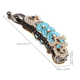 Healeved 2pcs Vintage Blue Rhinestone Banana Hair Clips for Thick and Thin Hair Elegant Ponytail Holders for Secure Non Slip Styling