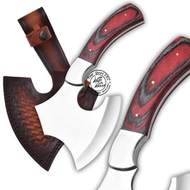 Handmade Stainless Steel Camping Hatchet Axe Hunting Knife, 10.50" Full Tang Small Axe Camp Hatchet with Leather Sheath, Survival Hatchet, Tomahawk Axe for Outdoor, Bushcraft, Hiking, KKH-43