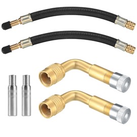 Valve Extension Car Valve, Tyre Valve Extension Adapter with Caps, 90 Degree Angle Valve, 180 mm Flexible Rubber Tyre Valve Extension, Copper Valve Adapter for Car, Motorcycle, Bicycle