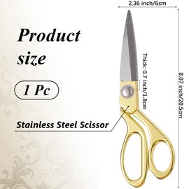 CABODYALS 8 Inch Stainless Steel Metal Fabric Scissors Sewing Gold Edge Heavy Duty Tailor Dressmaker Craft Shears with Alloy Handle for Thread Needlework Yarn Cutting Clothes Tailoring